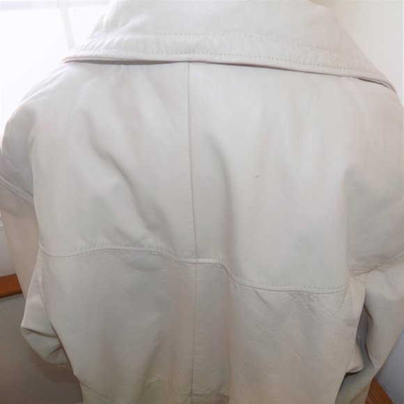 COMINT Women's Vintage Cream Leather Jacket - Picture 6 of 6